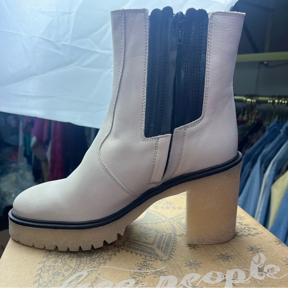 Free People Cream Chunky Heel Boots